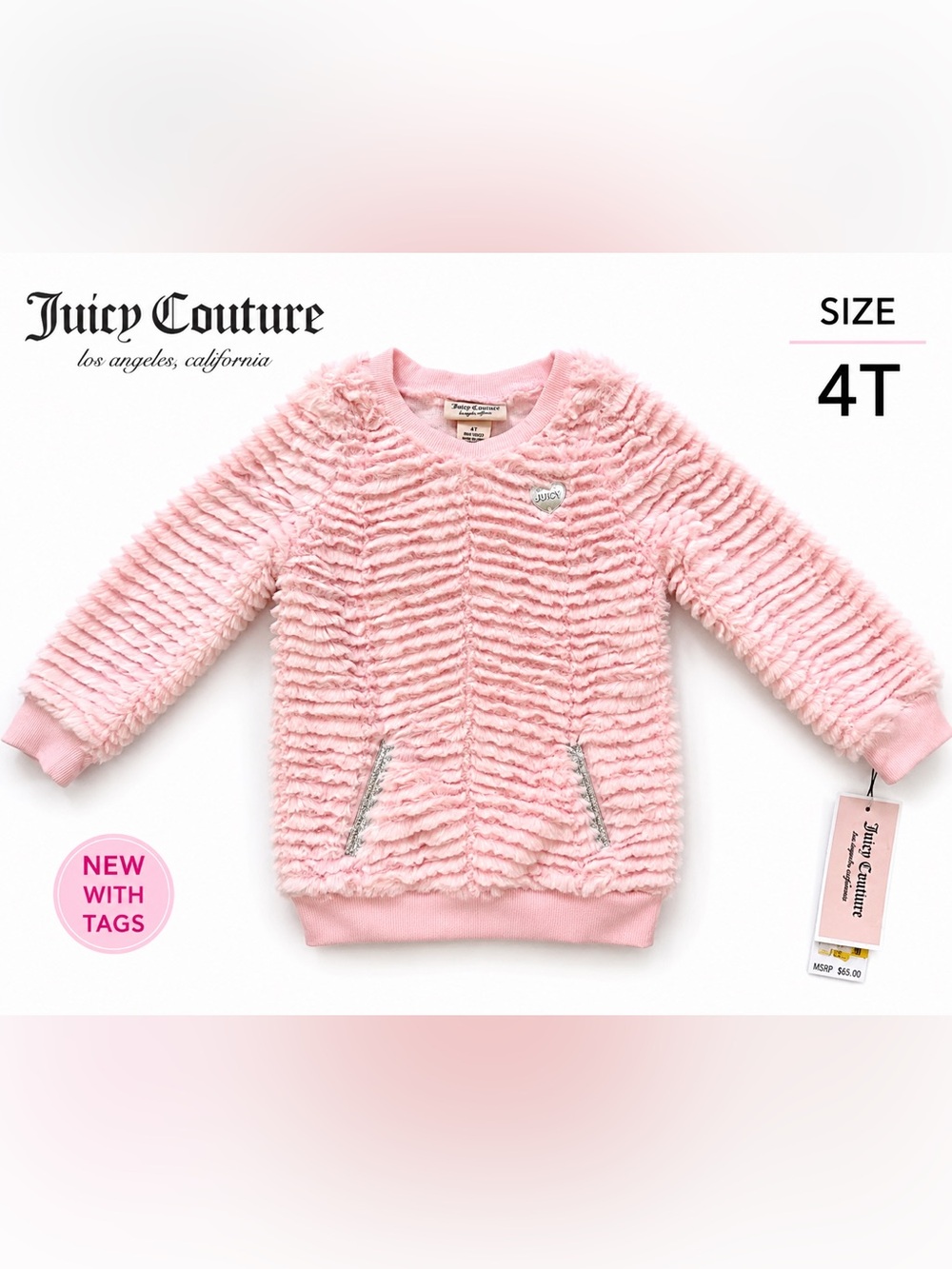 Juicy Couture Girls' Pink Fuzzy Pullover Sweatshirt new with tag 4t